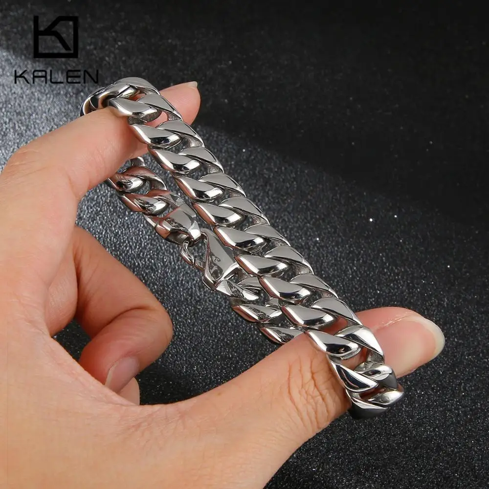 12mm Classis Shiny Curb Cuban Link Chain Bracelet Men 316L Stainless Steel Polish Bracelet