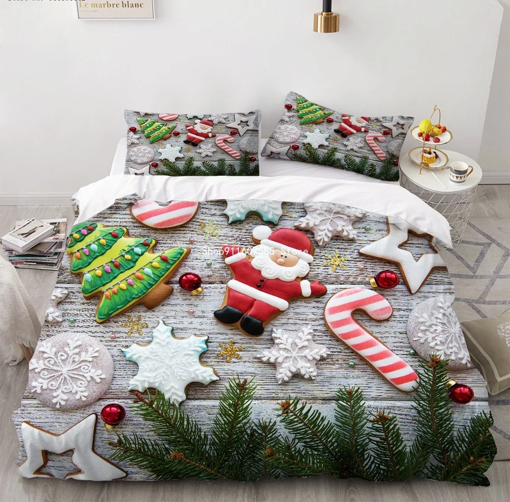 

Merry Christmas Tree Santa Claus Bedding Set Merry Christmas Colorful Duvet Cover Snowflake Cover Set Bedspread 2/3 Pieces