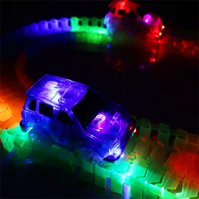 Racing Cars With Colored Lights DIY Plastic Racing Rrack Glowing In The Dark Creative Gifts Toys For Children