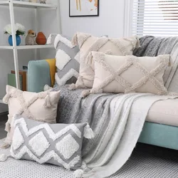 Wool Tufted Hand Made Tassel Geometric Cushion Cover Morocco Bohemian Nordic Style Living Room Sofa Decorative Pillow Case