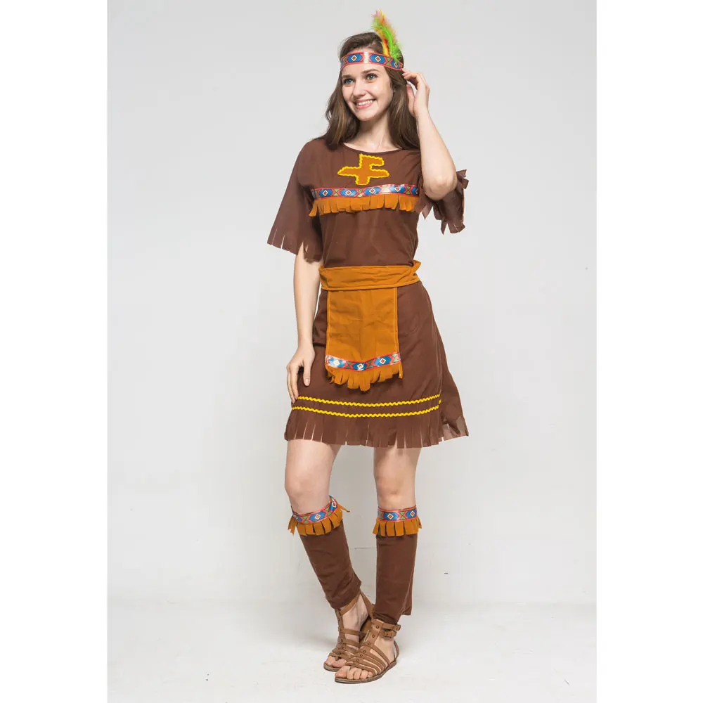 Umorden Adult Couple Indian Native Clothes Women Men Primitive Man Caveman Costume Tassel Halloween Carnival Party Fancy Dress