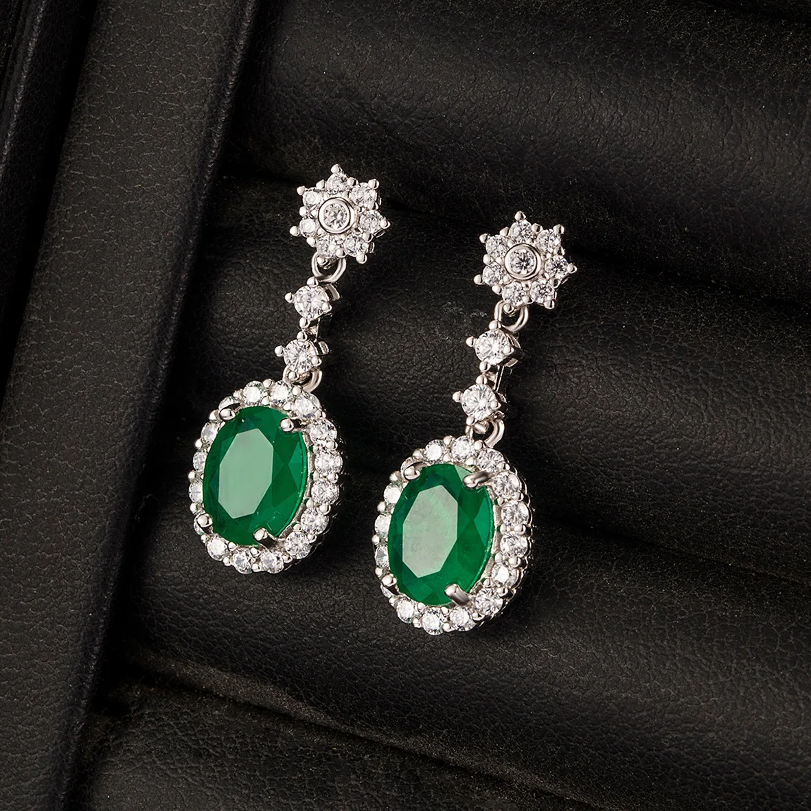 Temperament Elegant Earrings 925 Sterling Silver Halo Stud Earrings Emerald Tourmaline Engagement Dangle Long Earrings For Gift