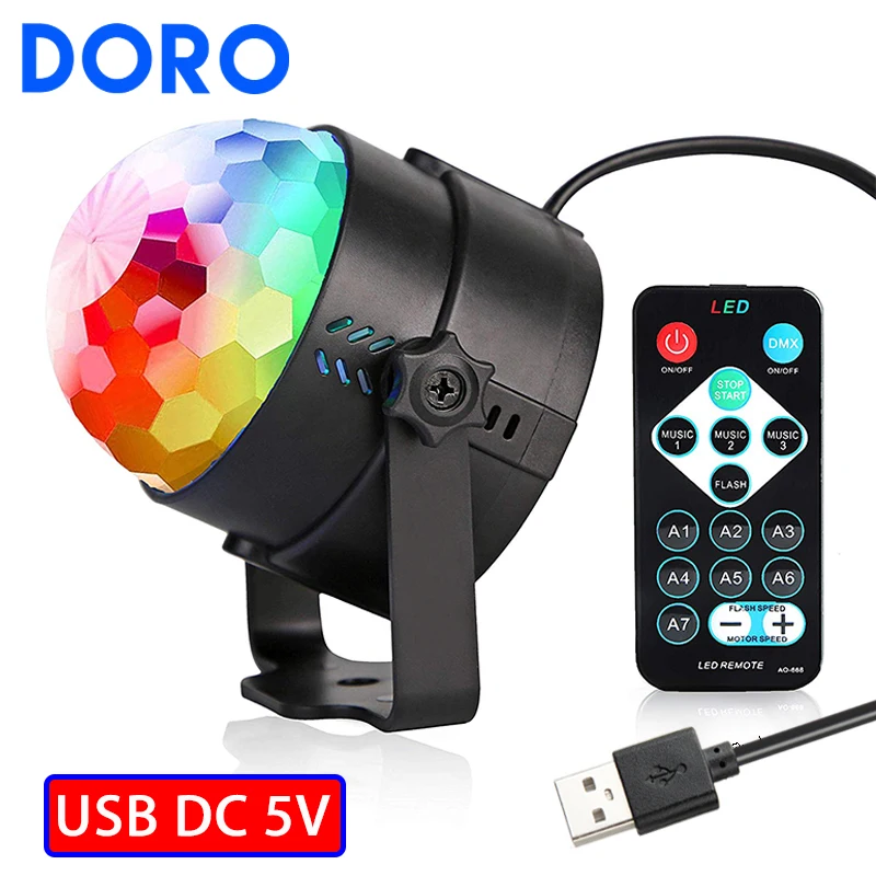 

USB 5V sound activated disco ball stage lights remote control colorful dj ktv holiday light Halloween Christmas lights kids gift