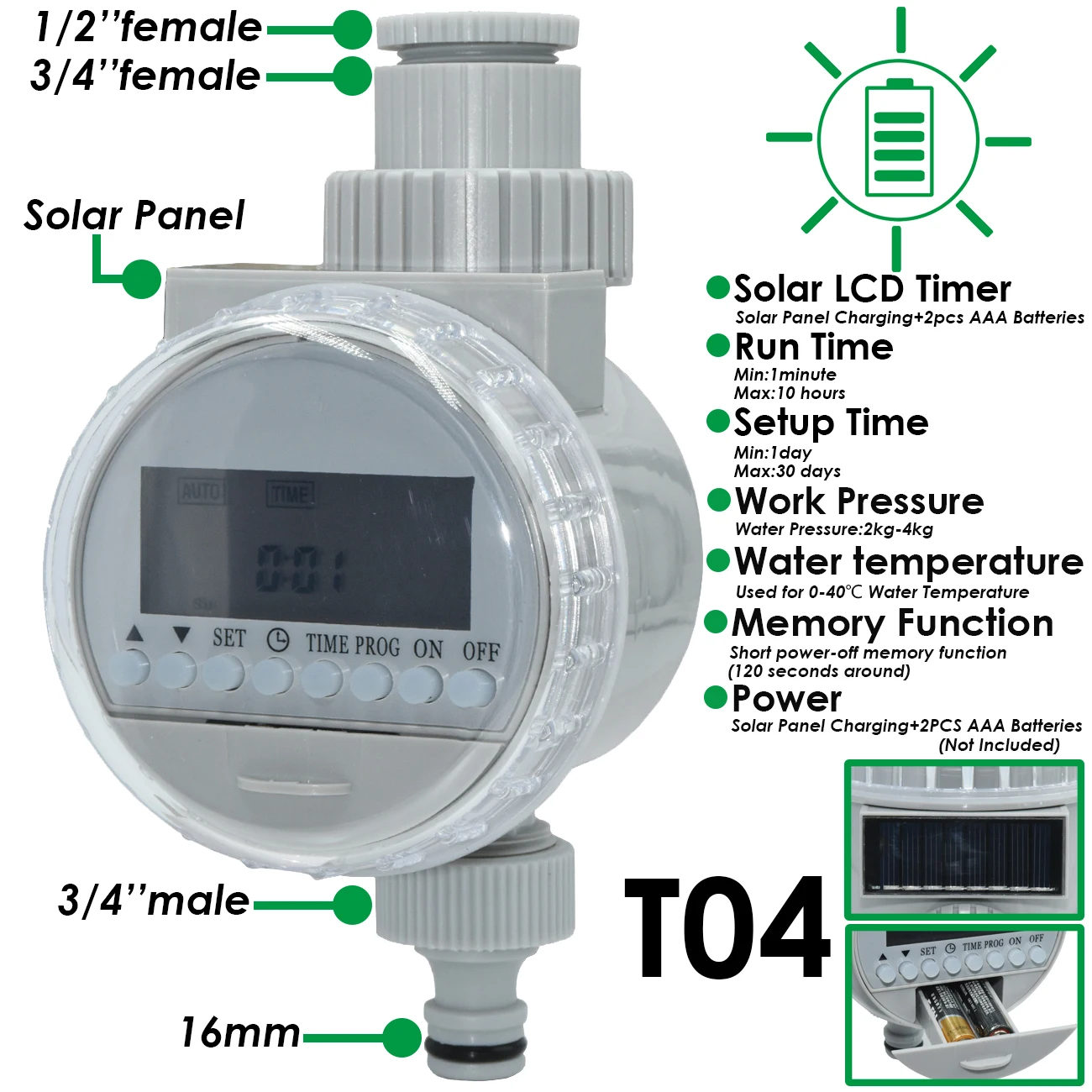 KESLA-sistema de riego automático para jardín, irrigador de invernadero con temporizador, Sensor de lluvia, LCD Solar, controlador electrónico de