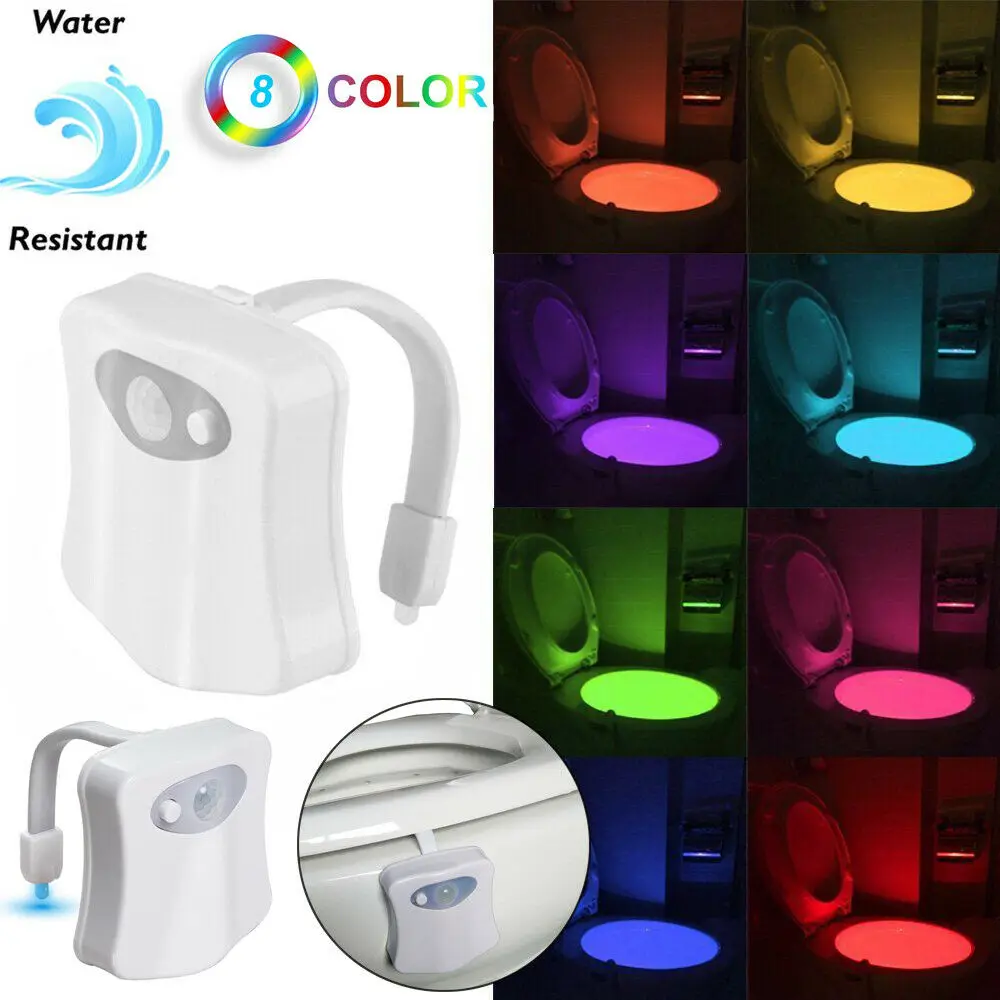 1X 5X 10X LED Toilet Bowl Night Light Motion Sensor Bathroom Seat Lamp Flexible Green Blue Red Yellow Purple Battery Power