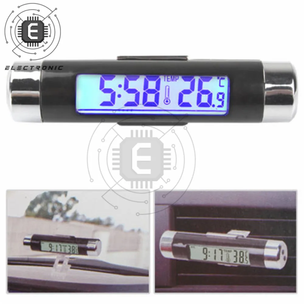 2 in 1 Car Clock Thermometer Digital Thermometer Sensor Car Air Conditioner Digital LCD Display Without Battery