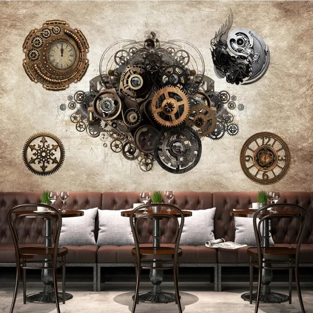 

milofi custom 3D machine gear mechanical nostalgic large TV background wallpaper mural