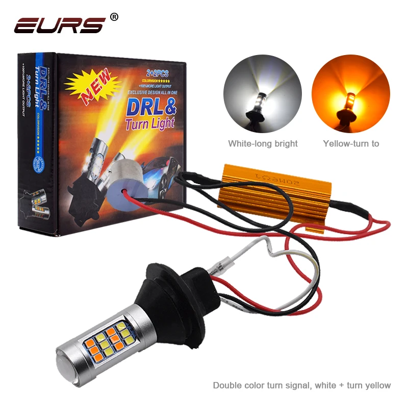 EURS ba15s BAU15S 1156 p21w 42led T20 W21W WY21W 7440 light Daytime Running Light+Turn Signal Dual Mode DRL LED External Light