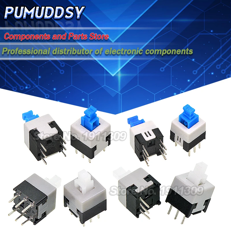 10PCS 5.8*5.8 7*7 8*8 8.5*8.5mm Self Locking Push Tactile Power Micro Switch Kit 6 Pin Button Switches