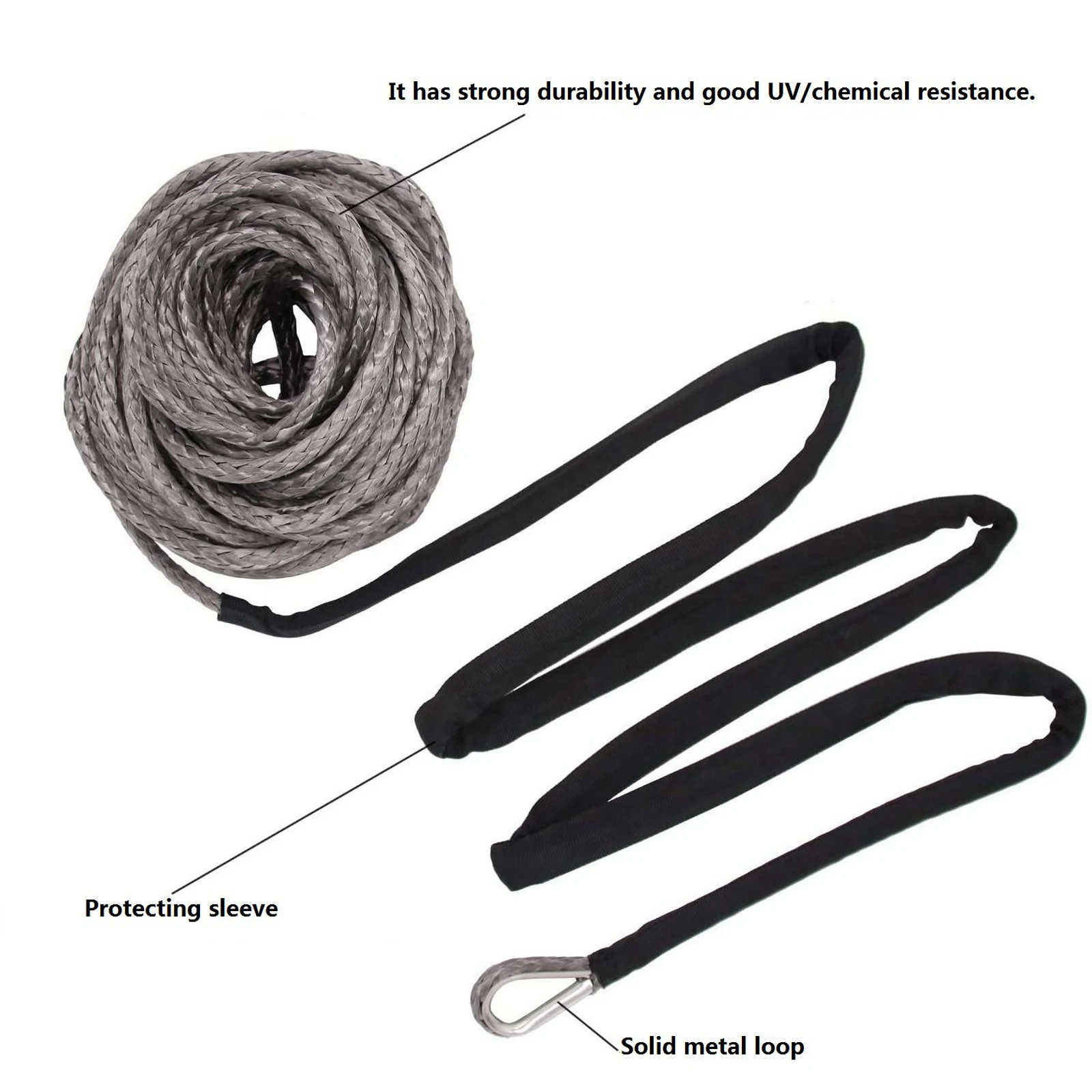 15m Winch Cable Kevlar Cable Towing Car Tow Strap Trailer Rope with Hook for ATV Off Road Accessories 7700lbs 3.5T