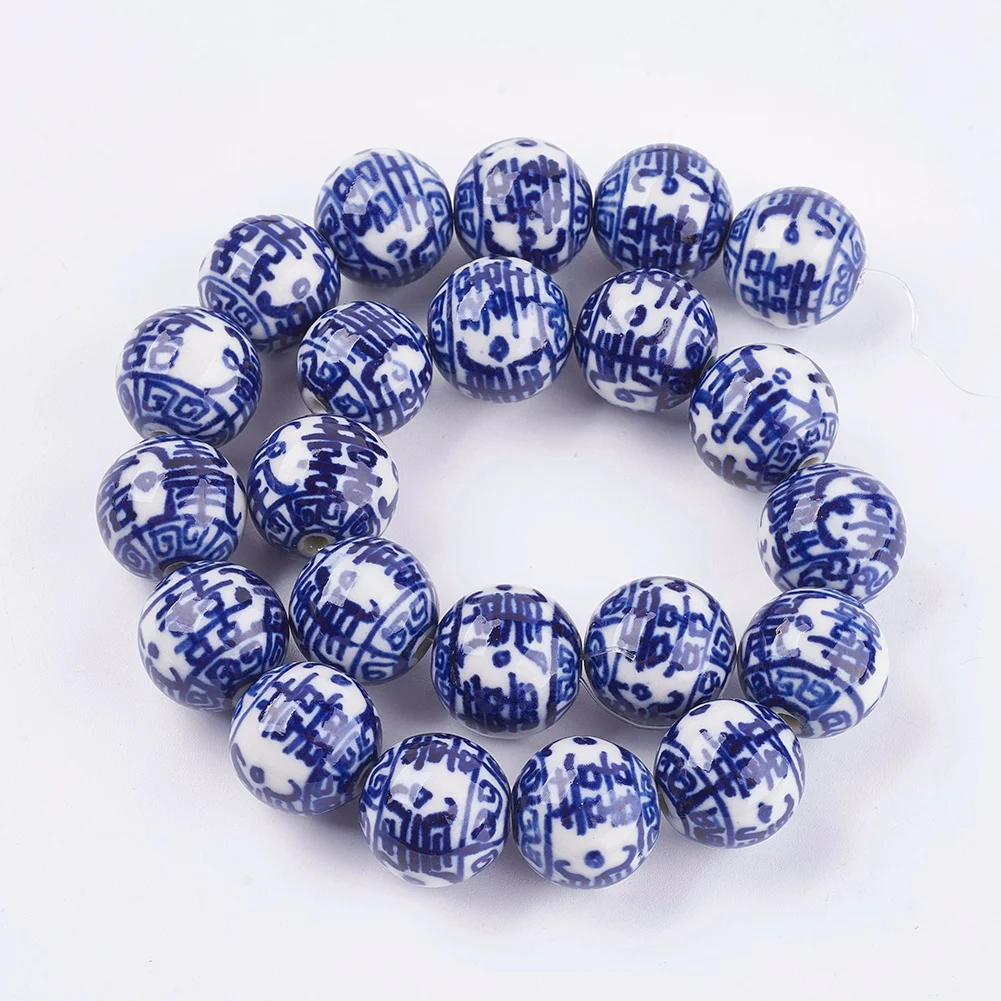 20pcs Ceramic Beads for Jewelry Making DIY Bracelet Necklace Handmade Blue and White Round Triangle Column Printing Spacer Beads