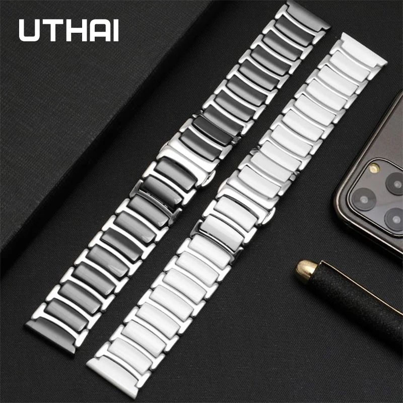 UTHAI Cinta Cerâmica 20mm 22mm Adequado Para Huawei Smartwatch GT2/watch 2Pro/Acessórios Do Relógio Samsung C08 Cinta De Aço Inoxidável