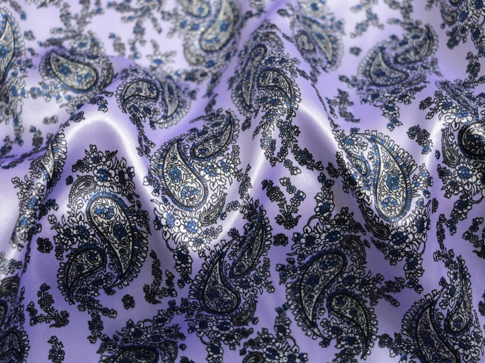 1 Meter x 1,48 Meter Retro-Paisley-Muster, weicher, seidiger Satinstoff, bedrucktes Charmeuse-Material für Futterschal – Detail 11
