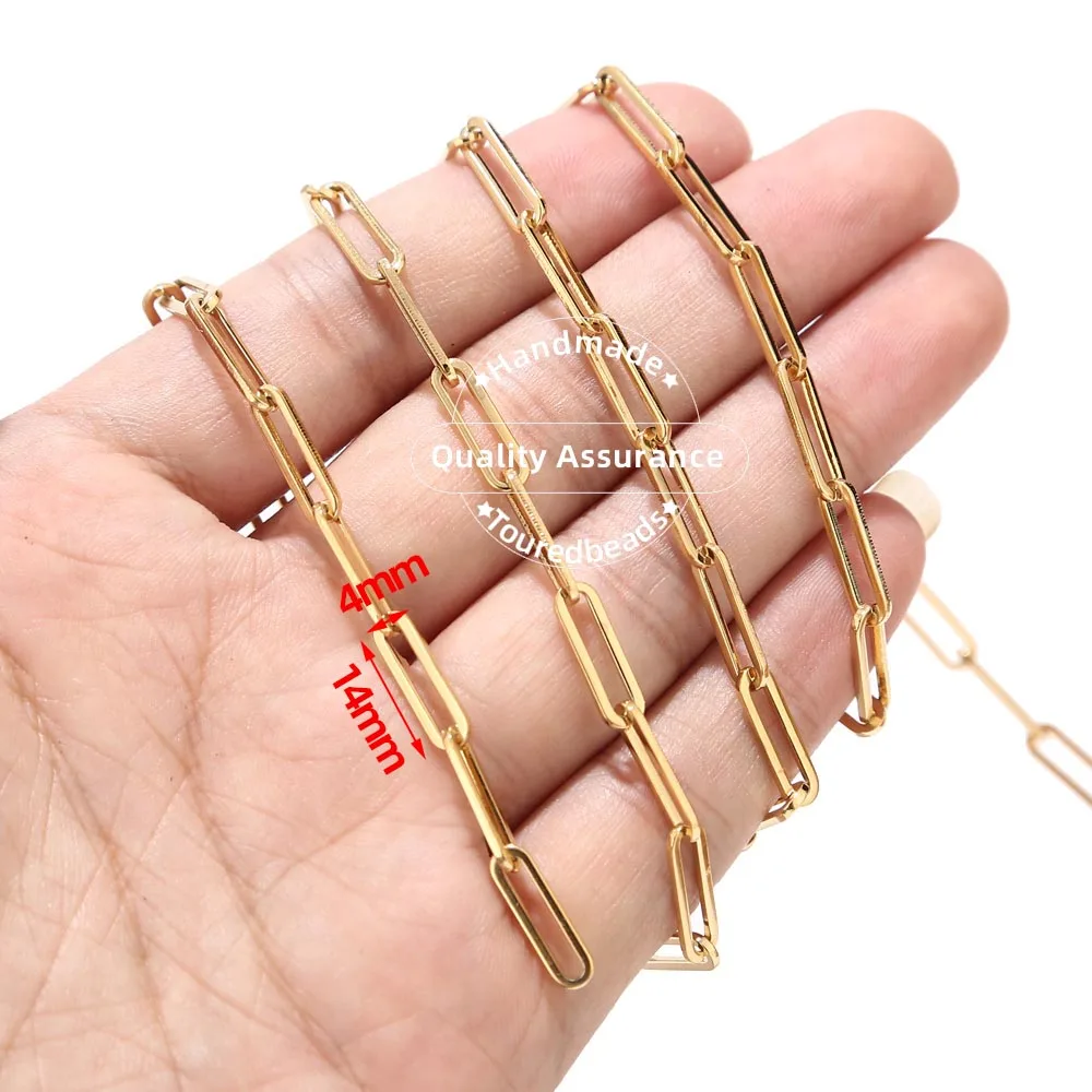 1 Meter 4x14mm Stainless Steel Gold Rolo Cable Chains Flat Wire Chic Chain Fit for DIY Jewelry Making