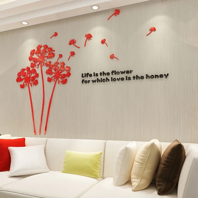 Wall Stickers Decal 3D Flying Dandelion Acrylic Decorative Sticker For Living Room Office Mirror Stickers for TV Background Wall