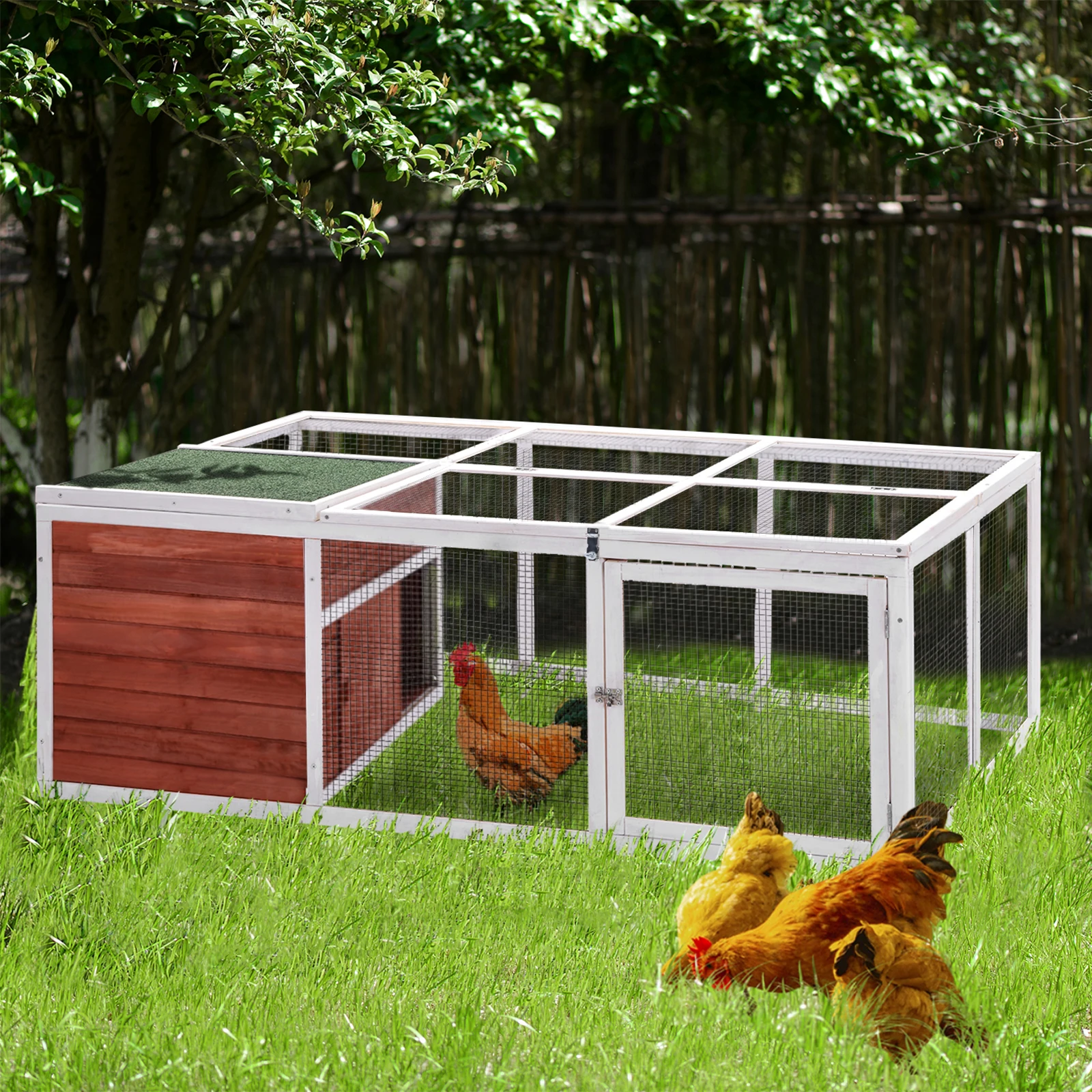 

61.8 inches Rabbit Playpen Chicken Coop Pet House Small Animal Cage with Enclosed Run for Outdoor Garden Backyard