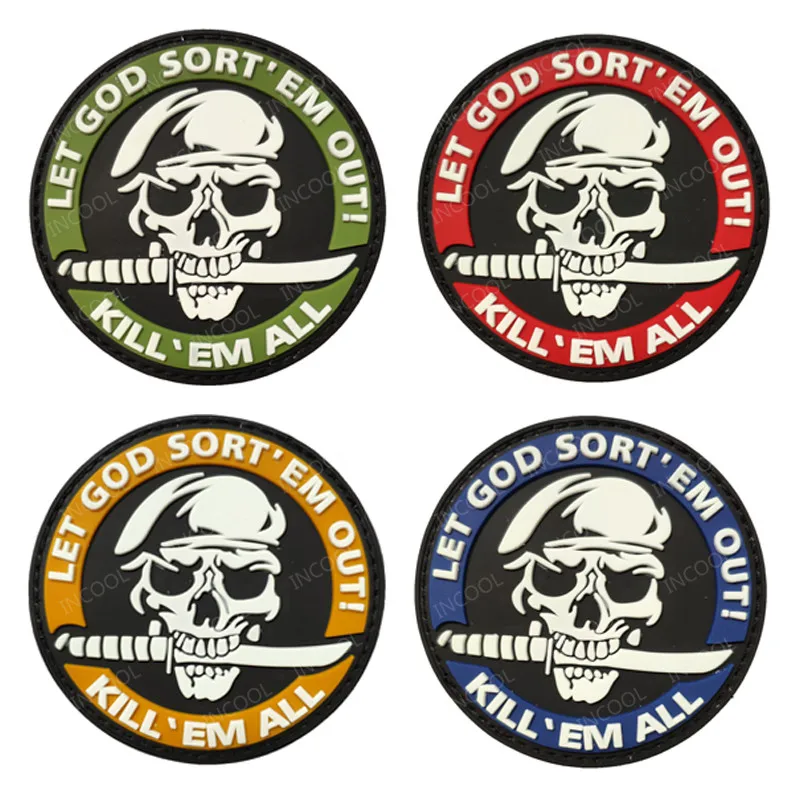 Skull Rubber Patches No Knife No Life Decorative Patch One Shot One Kill PVC Patch For Clothing Backpack Cap Bags