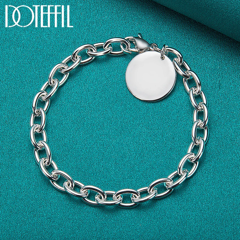 

DOTEFFIL 925 Sterling Silver Round Pendant Bracelet Chain Woman Fashion Party Jewelry Wedding Jewelry