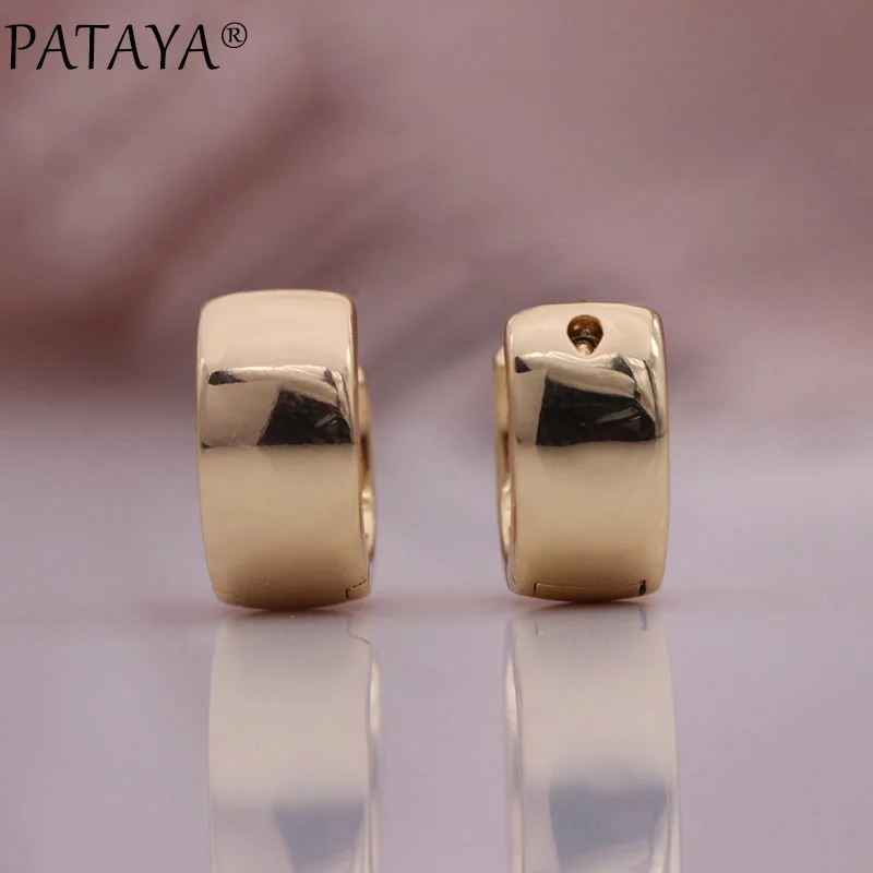 PATAYA New Simple Glossy Circle Dangle Earrings 585 Rose Gold Color Gift Women Fashion Jewelry Unique Wedding Party Earrings