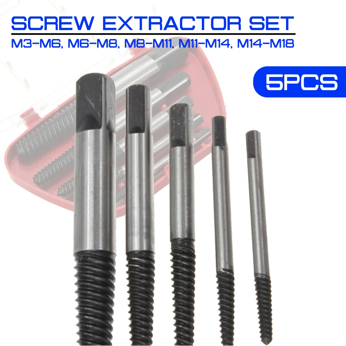 3mm-18mm Steel Screw Extractor Set 1 Set/5 Pcs Easy Out Drill Bits Bolt Stud Remover Tool Kit Hand Tool Set