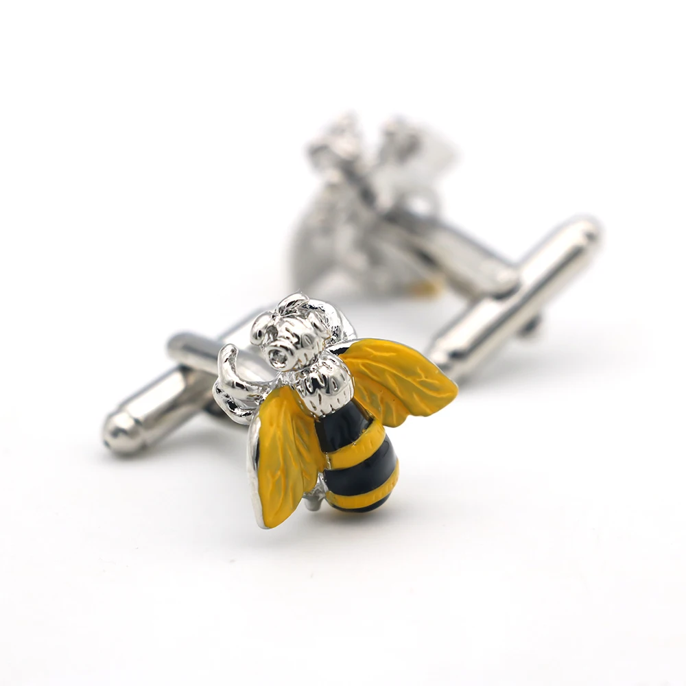 New Arrival Cute Bee Cuff Links Yellow Color Wasp Design Quality Brass Material Men\'s Cufflinks