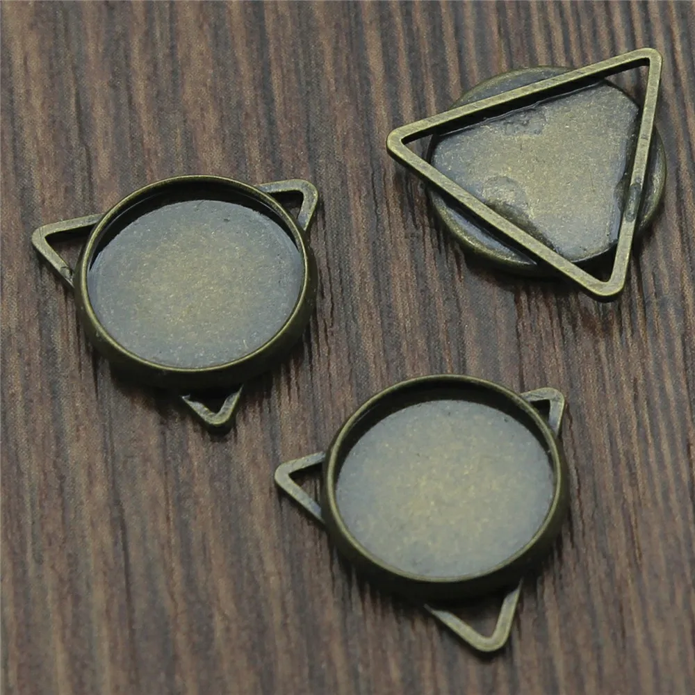 WYSIWYG 10pcs 2 Colors Fit 12mm Glass Cabochon Triangle Cameo Cabochon Base Setting Pendant Tray Connector Jewelry Making