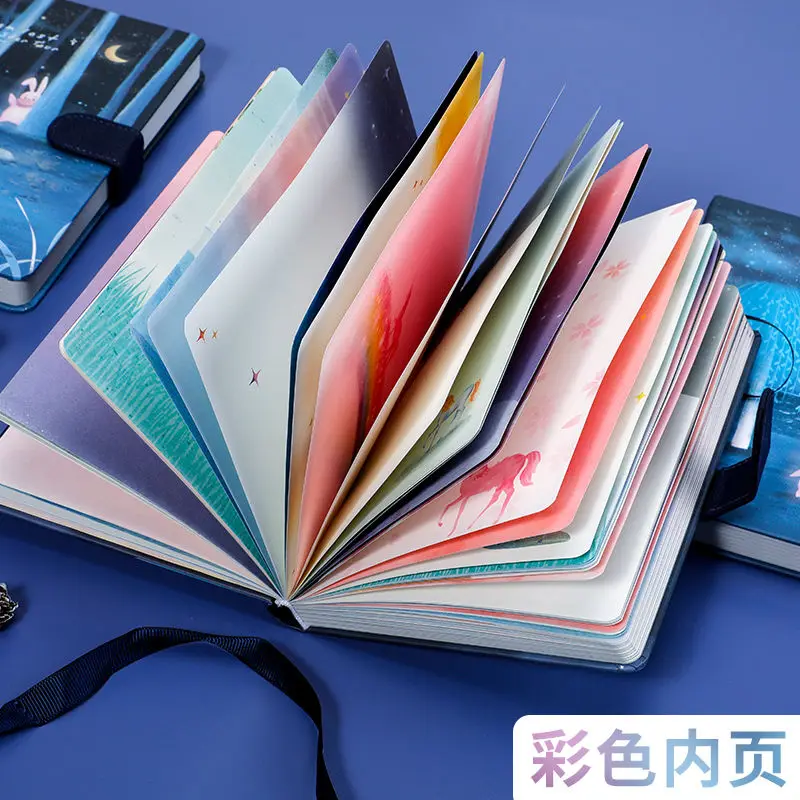 256 Page Cute Notebook Magnetic Buckle Color Page Student Manual Ledger Notepad Diary Book