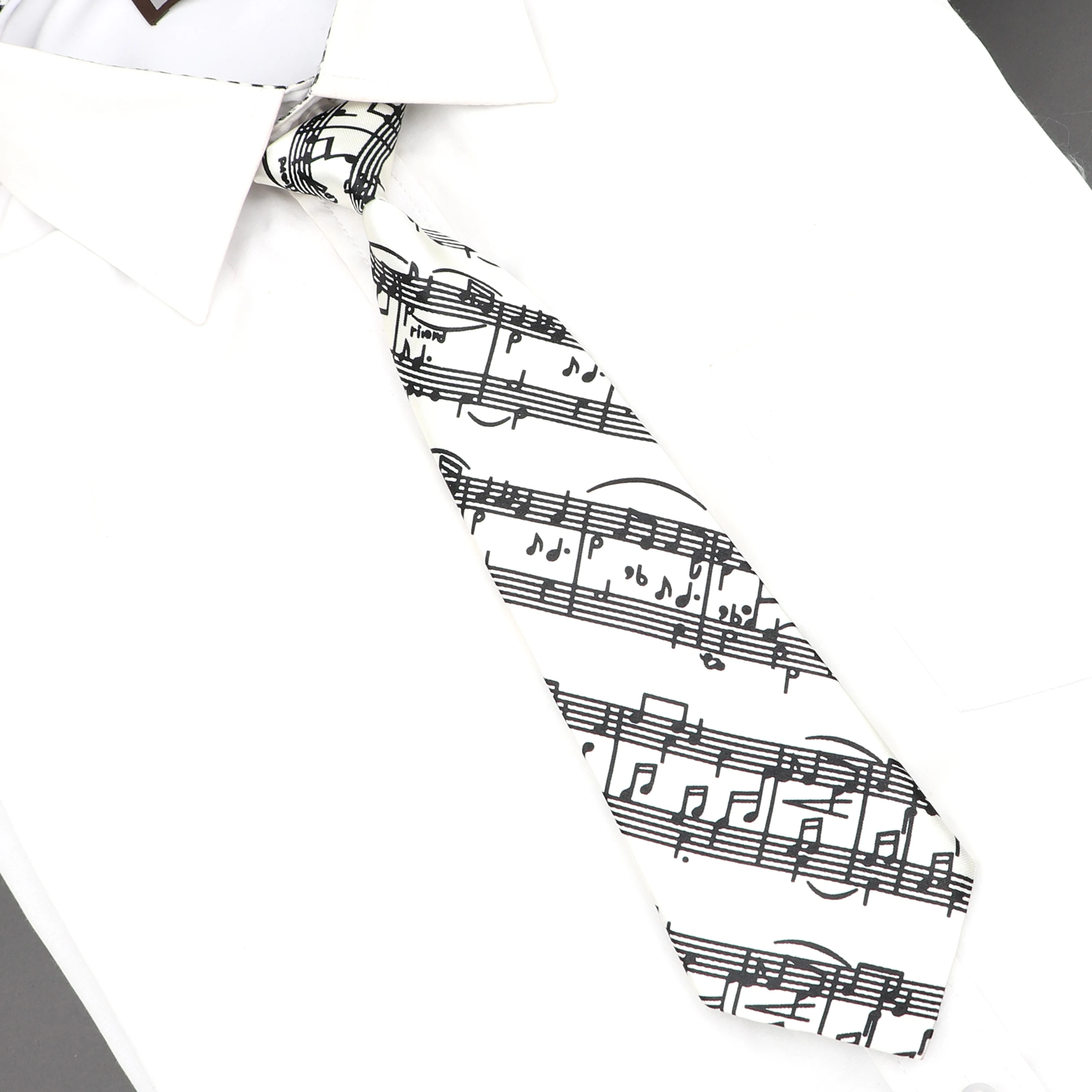 Corbata ajustada de moda clásica para niños, notas musicales coloridas impresas, guitarra de Piano, corbata de poliéster de 5cm de ancho, accesorio