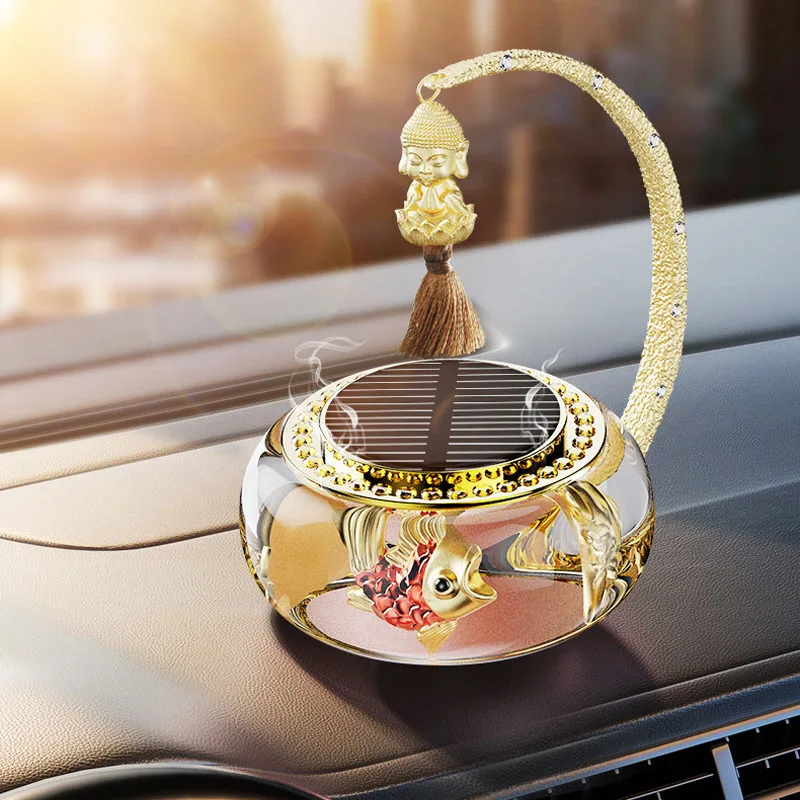 Factory Direct Sales Car Aromatherapy Car Solar Rotating Goldfish Fragrance Instrument Car Perfume Creative Perfume Holder