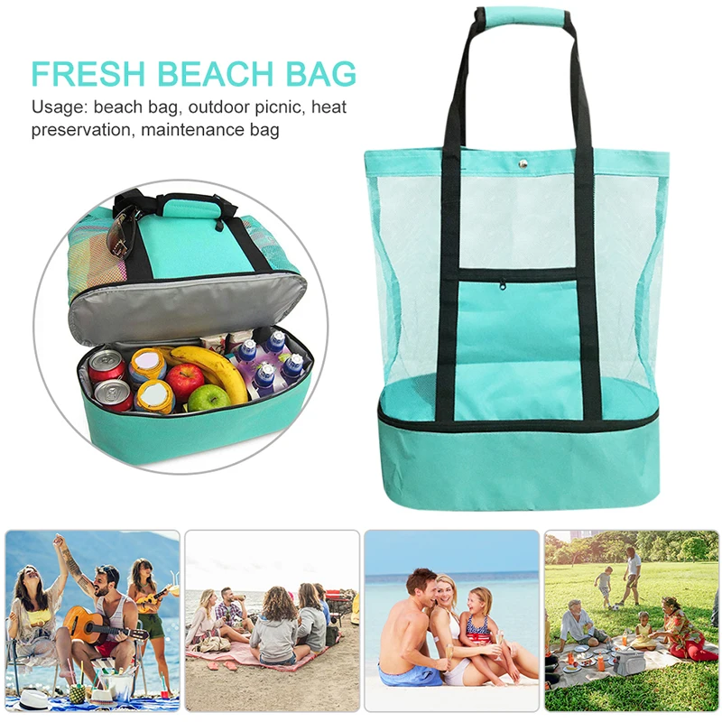 2 in 1 Cooler Picnic Bag Beach Bag Oversized Lightweight Mesh Beach Tote Bag Summer Storage Travel For Outdoor Beach d88