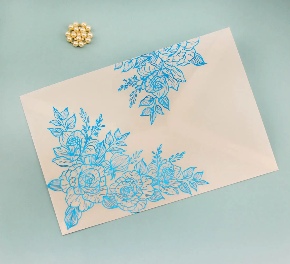 25X Silver Purple Red Blue Rose Gold Flower Foil Bronzing Transparent Envelopes Clear Litmus Paper For A7 Wedding Invitation