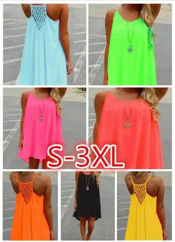 Women beach dress fluorescence female summer dress women chiffon voile women dress