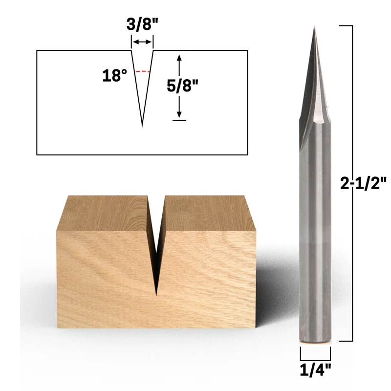 18° Zero Point V Groove Engraving Solid Carbide Router Bit CNC Engraving V Grooving Woodworking  Tools Milling Cutters for Wood