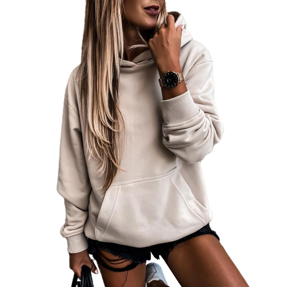 Women Autumn Solid Color Long Sleeve Pocket Loose Hoodie Sweatshirt Pullover Female Casual Coat women Top Streetwear