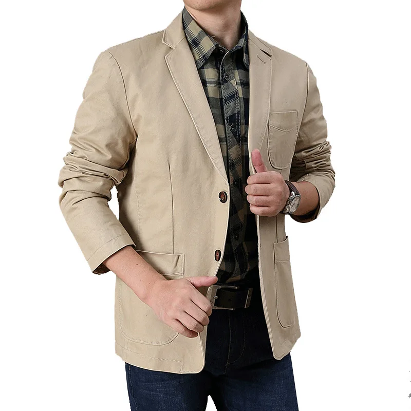 

Spring Autumn Blazer Jacket Men Casual Slim Fit Single Breasted Military Jacket Cotton Breathable Coat Men Large Size M-5XL