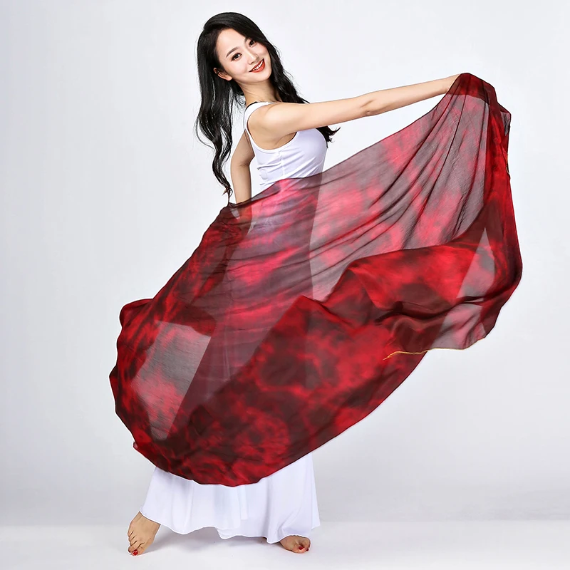 Women 100% Silk Veils Belly Dance Scarf Hand Thrown Gradient Silk Shawl Customized Real 200cm 250cm 270cm Kids Adults 24 Color