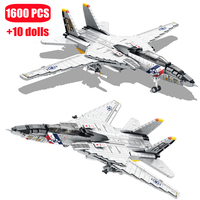 Military Airplane USA F-14 Tomcat Fighter Model Building Blocks DIY Large Aircraft Weapons Bricks Kids Toys Boys Birthday Gifts