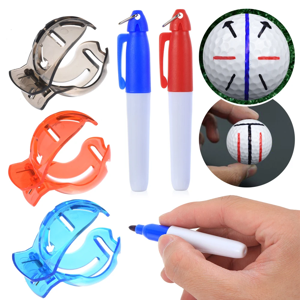 1 Set New Golf Ball Line Clip Marker Tool +2 Pens Triple Line Template Alignment Putting Liner Marks Tool Golf Accessories