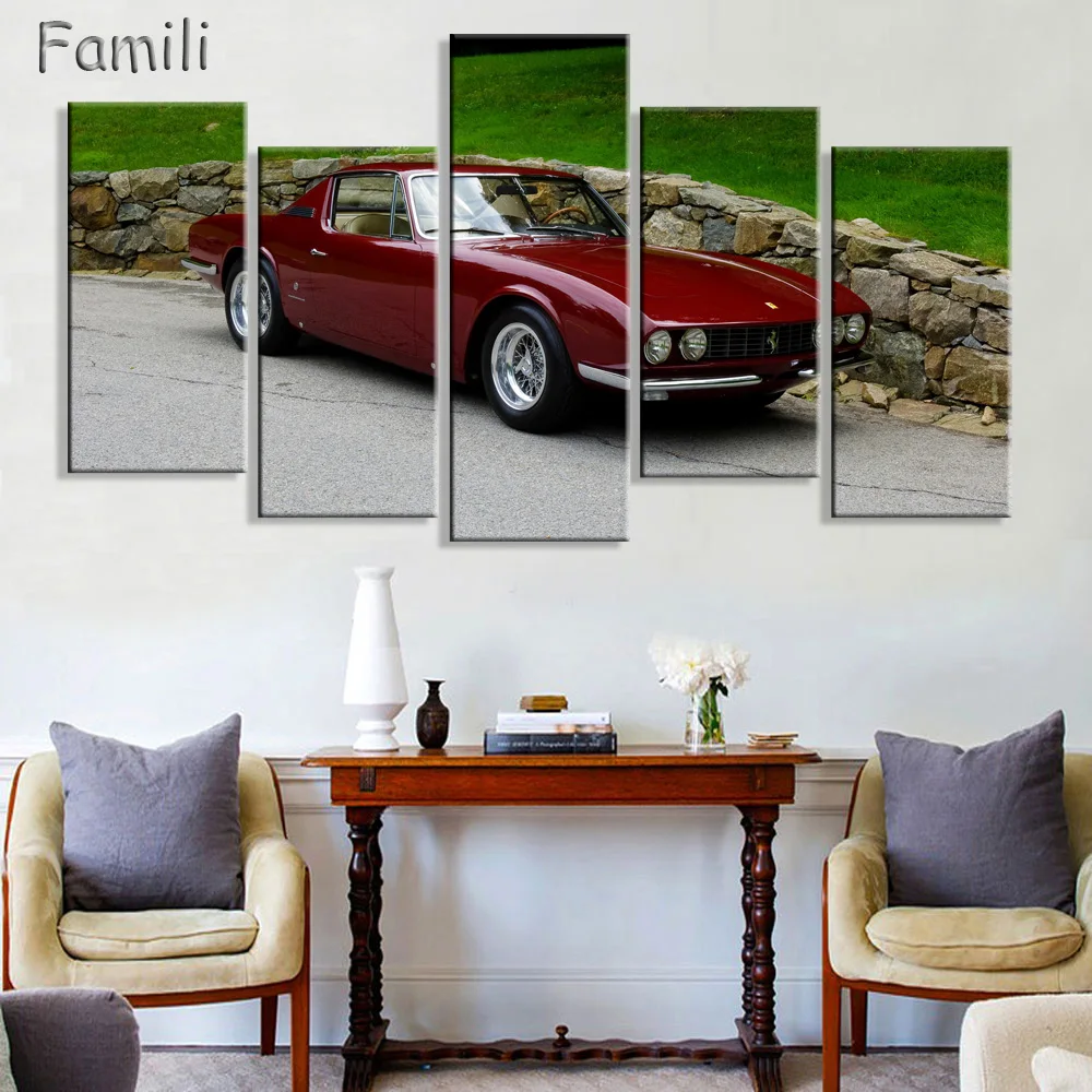 Modern Abstract Retro Car Canvas Painting 5 Pieces Pictures Wall Art Home Decor Landscape Painting For Living Room Framed