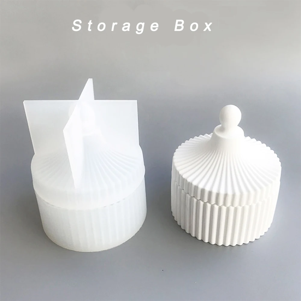 

1pcs Round Stripe Storage Box Silicone Resin Molds Fit Candy Jar Jewelry Storage Box Swing Stand Bracket Making Crafts Tools