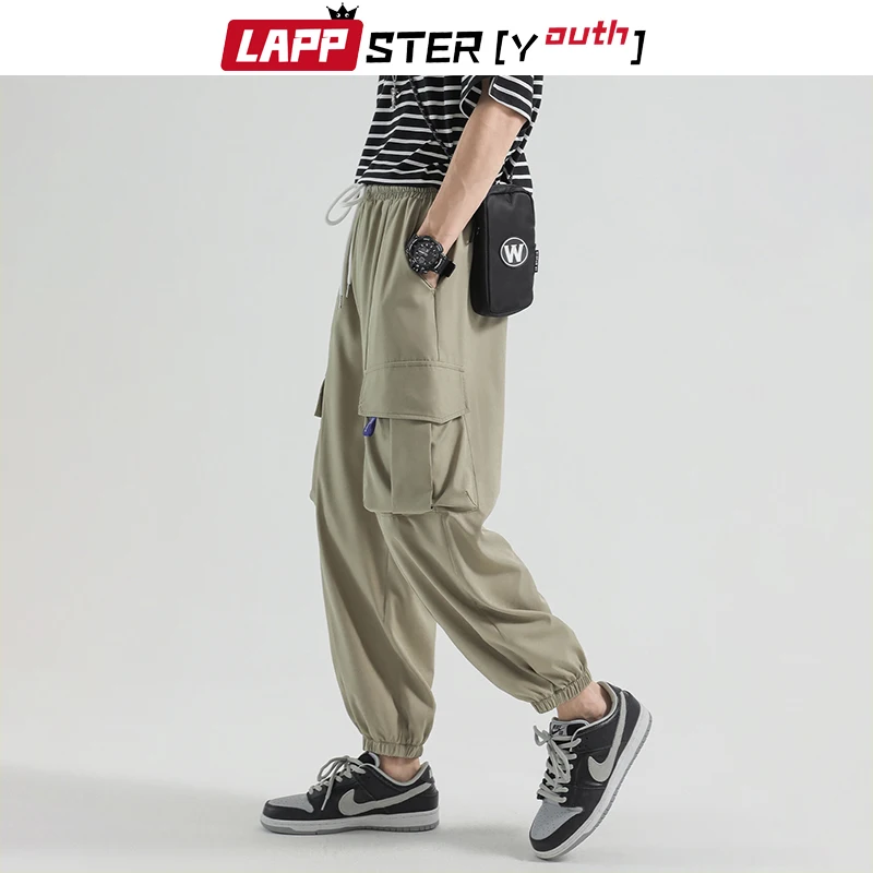 

LAPPSTER-Youth Men Solid Causal Cargo Harajuku Pants 2023 Mens Baggy Wide Leg Straight Sweatpants Male Streetwear Vintage Pants