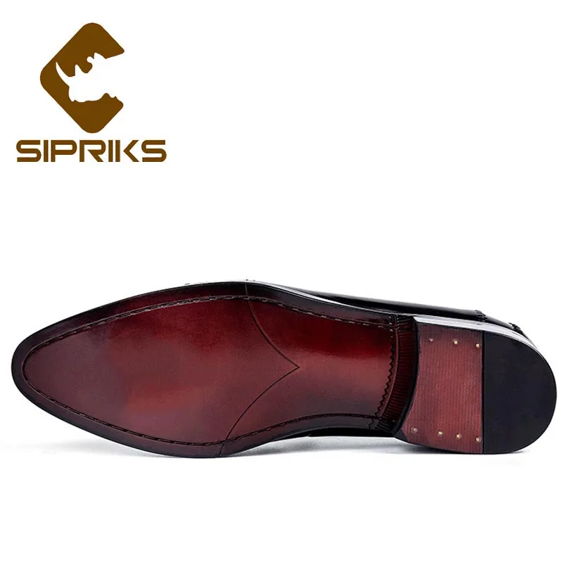 Sipriks Black Blue Khaki Shoes Mens Genuine Leather Slip-On Loafers Male Business Casual Gents Suit Formal Tuxedo Shoes Big Size