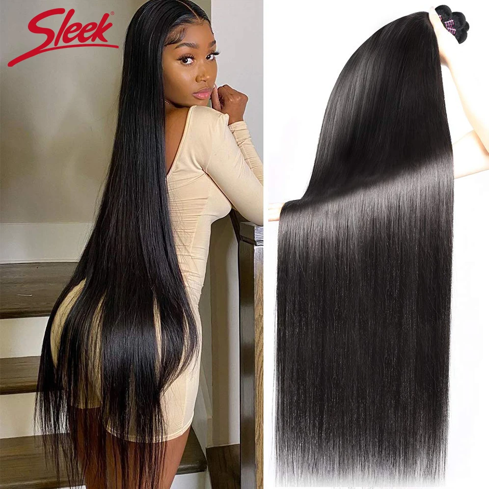 Sleek 30 32 34 36 inch Straight Brazilian Hair Weave Bundles 100% Natural Human Hair 1 3 4 Bundles Double Wefts Thick Remy Hair