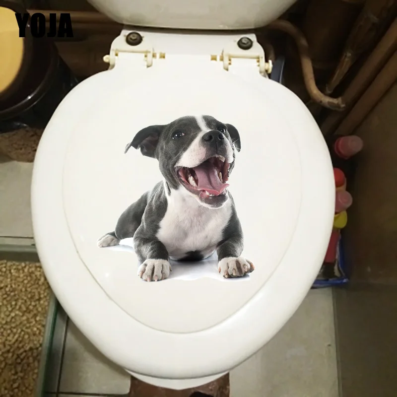 YOJA 21.4×22.7CM Staffordshire Bulldog Funny Animal Bathroom Toilet Stickers Home Wall Decoration T1-3102