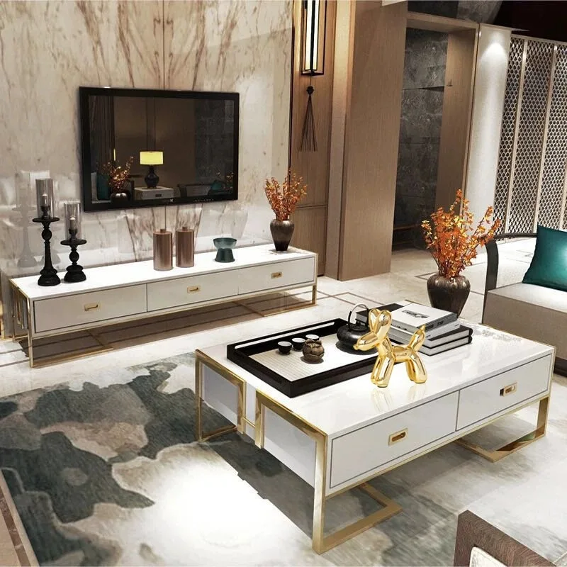 Tea Table Post-Modern Light Luxury Tempered Glass Tea Table TV Cabinet Unit Small-Sized Tea Table TV Cabinet Unit