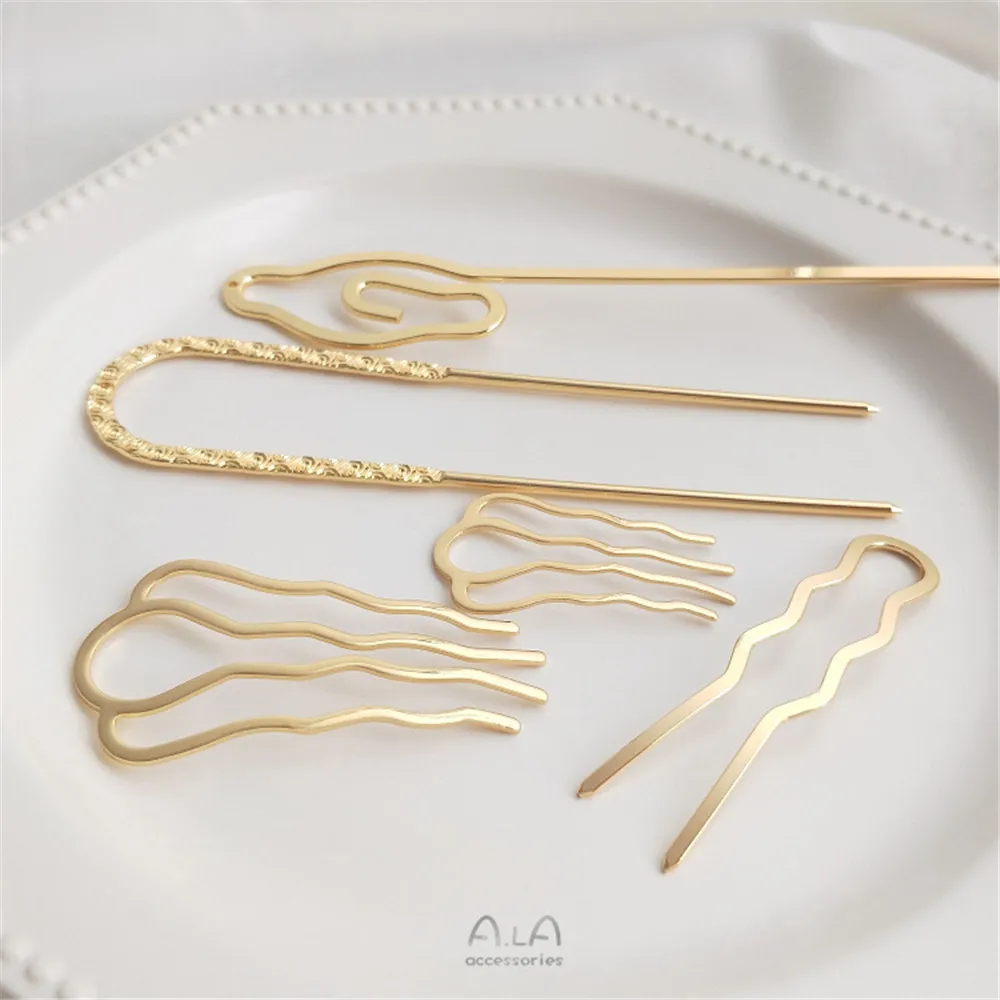 14K Gold Plated Four teeth hair comb ancient style comb hairpin handmade diy headdress hanfu hair decoration material