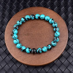 Cylinder Hematite Black Line Turquoises Bracelets Men Fashion Nature Stone Beads Bracelets Homme Yoga Energy Bangle Jewelry Gift