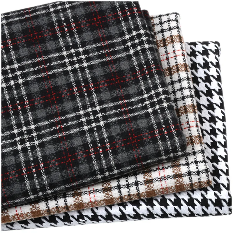 150cmx50cmAutumn Winter Plus Thick Houndstooth Fabric Woolen Plaid Fabric Suit Woolen Cloth Coat Vest Pants Wool Clothing Fabric