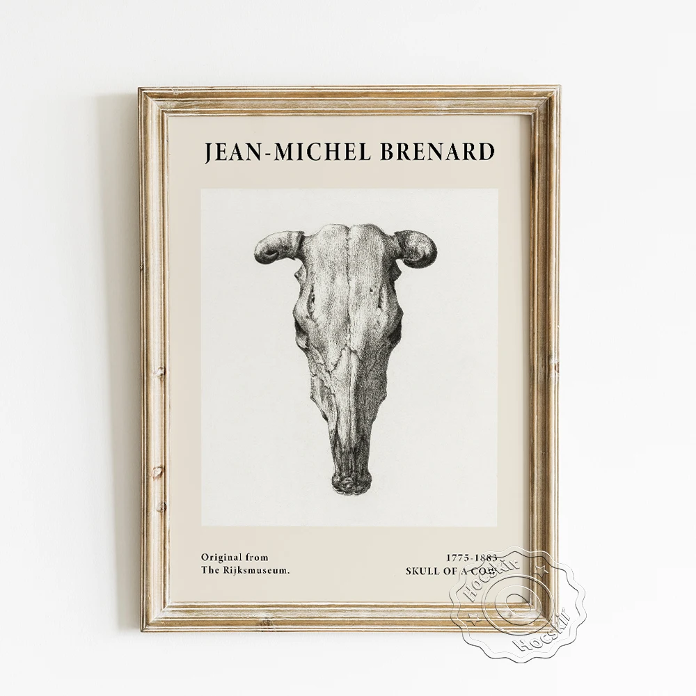 Jean Michel Bernard Exhibition Museum Poster, Skull Of A Cow Wall Picture, Black White Sketch Wall Picture, Modern Home Decor
