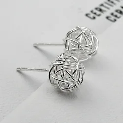 Fashion Personality Silver Hollow Winding Skein Small Earrings Handmade Line Ball Brilliant Creative Students Small Jewelry Gift